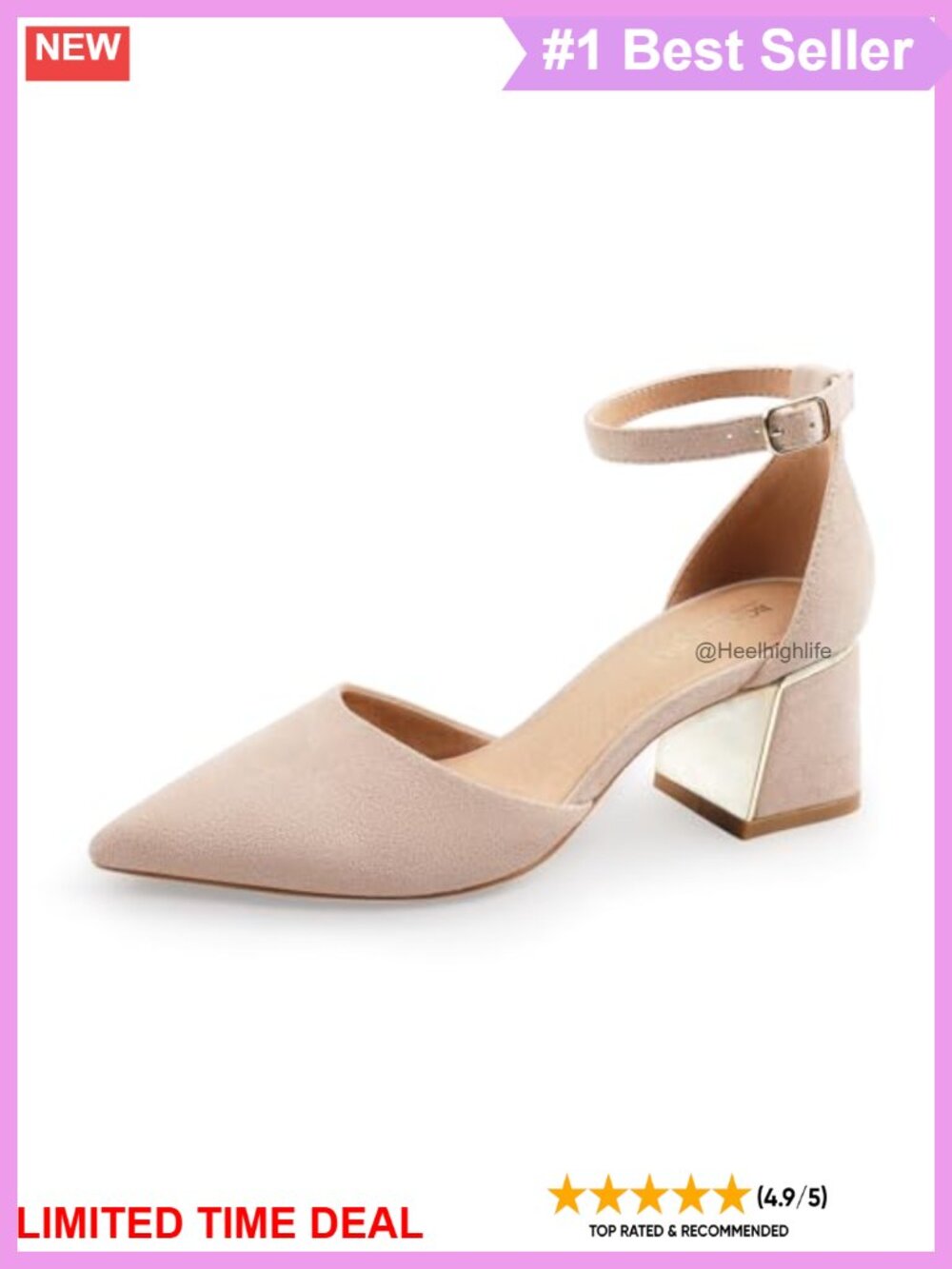 Womens Closed Toe Ankle Strap Chunky Low Heel Pumps Faux Suede Memory Foam